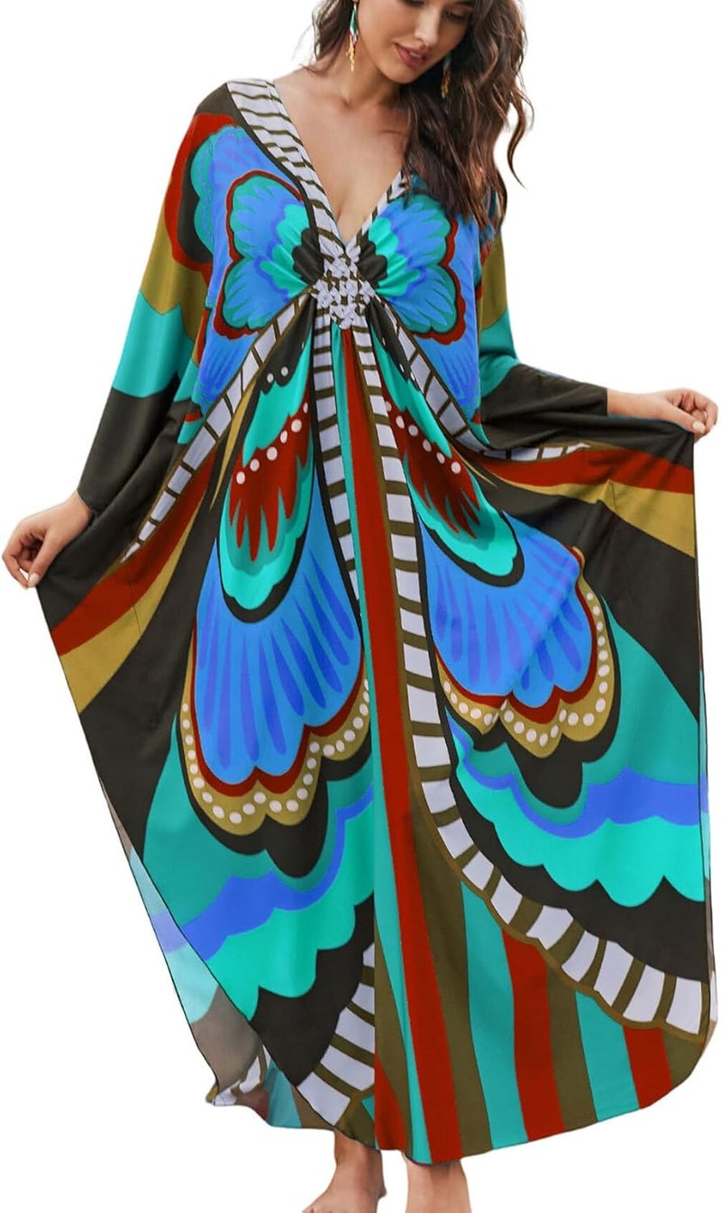 KECVOT Kaftan Dresses for Women Plus Size Batwing Sleeve Caftans Long Bathing Suit Cover Up Maxi Beach Dress Loungewear - Image 1